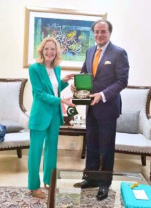Minister for Finance and Revenue Mr. Muhammad Aurangzeb was called on by H.E. Mrs. Henny de Vries, Ambassador of the Kingdom of the Netherlands to Pakistan