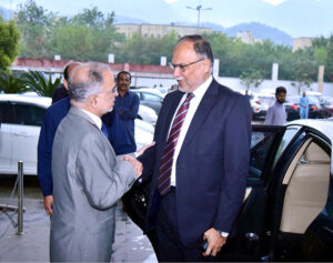 Federal Minister for Inter Provincial Coordination (IPC) Ahsan Iqbal is being briefed by Secretary, IPC Nadeem Irshad Kayani regarding the Ministry's role, progress and key initiatives.