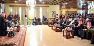 Foreign Minister, Mohammad Ishaq Dar and Foreign Minister of the Kingdom of Saudi Arabia Prince Faisal Bin Farhan Al Saud are addressing Press Conference at Ministry of Foreign Affairs. A