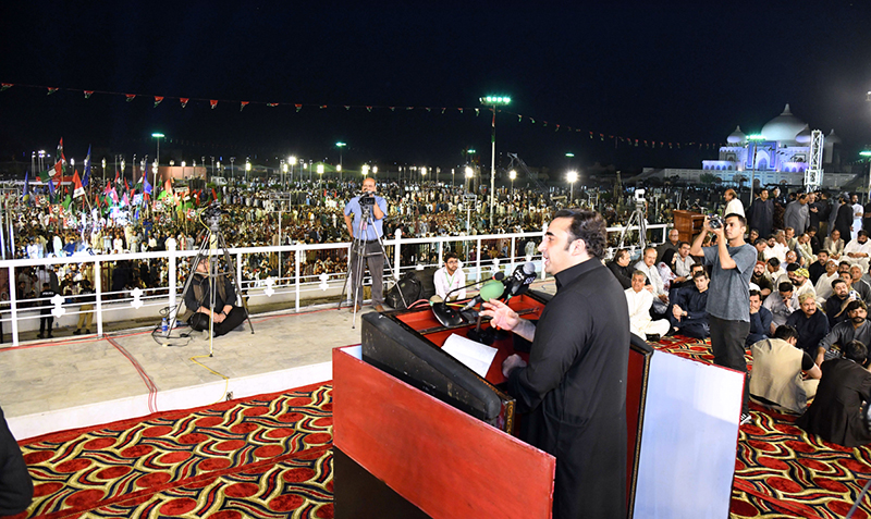 PPP Chairman Bilawal Bhutto Zardari addressing to the public gathering on the occasion of 45th Death Anniversary of Shaheed Zulfiqar Ali Bhutto at Garhi Khuda Baskhsh Bhutto