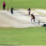 West Indies batter Karishma Ramharack play a winning shot on last ball of the match during 2nd ODI cricket match played between Pakistan Women’s team vs West Indies Women’s cricket team at National Stadium