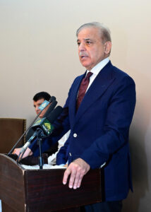 Prime Minister Muhammad Shehbaz Sharif addresses the Chinese Engineers and government officials at Kass camp of China Gezhouba Group Company (CGGC).