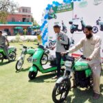 Students of different colleges and universities viewing bikes during road show regarding Chief Minister’s Youth Initiative Program to provide bikes by Government of Punjab at Abbasia Campus, the Islamia University Bahawalpur.