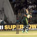 Pakistan’s batter Saim Ayub play a shot during the 3rd T20 cricket match between Pakistan vs New Zealand at Pindi Cricket Stadium