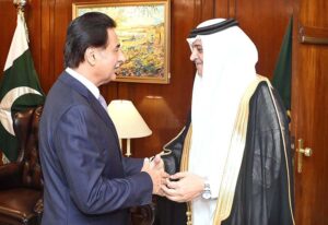 Ambassador of Saudi Arabia Nawaf Bin Saeed Ahmed Al-Malkiy called on Speaker National Assembly Sardar Ayaz Sadiq at Parliament House.