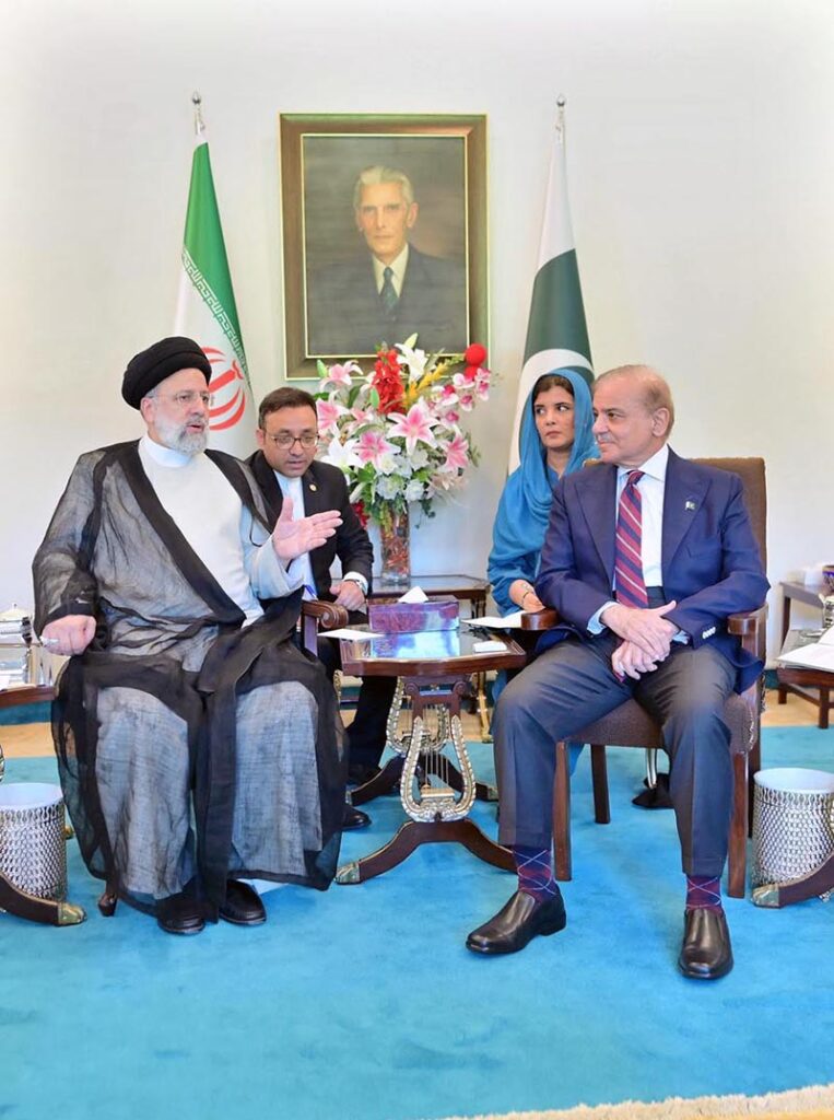 Prime Minister Muhammad Shehbaz Sharif meets with Iranian President H.E. Dr. Seyyed Ebrahim Raisi.