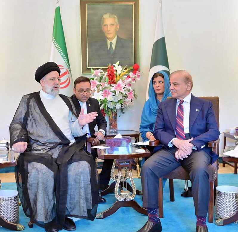Prime Minister Muhammad Shehbaz Sharif meets with Iranian President H.E. Dr. Seyyed Ebrahim Raisi.