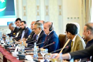Prime Minister Muhammad Shehbaz Sharif and Iranian President H.E. Dr. Seyyed Ebrahim Raisi in a delegation level talks between Iran and Pakistan.
