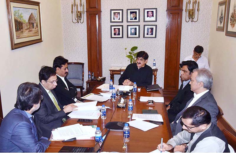 Sindh Chief Minister Syed Murad Ali Shah presides over a meeting of the Irrigation and Agriculture Departments at CM House.