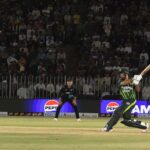 Pakistan’s batter Usman khan play a shot during the 3rd T20 cricket match between Pakistan vs New Zealand at Pindi Cricket Stadium