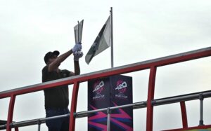 The trophy of International Cricket Council (ICC) T-20 World Cup 2024 displaying at National Monument as trophy has arrived in Islamabad on a three-day tour of Pakistan. The T20 World Cup is scheduled to be held this year from June 2 to 29 in the USA and West Indies.