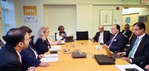 Federal Minister for Finance and Revenue, Muhammad Aurangzeb in a meeting with Hela Cheikhrouhou, Regional Vice President for MCT, International Finance Corporation (IFC).