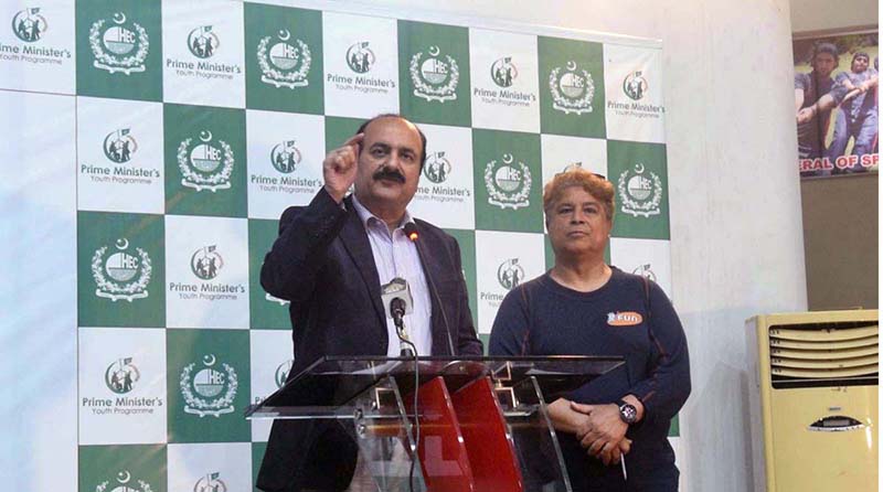 Chairman Prime Minister's Youth Programme Rana Mashhood Ahmed Khan addressing the opening ceremony of Table Tennis Provincial League of Prime Minister's Youth Talent Hunt.