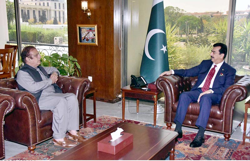 Chairman Senate, Syed Yusuf Raza Gilani in a meeting with Leader of opposition in the Senate Senator Shibli Faraz at Parliament House.