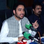 Provincial Minister Sports Affairs Faisal Ayub Khokhar addressing a press conference at Commissioner Office