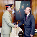 Chief of Army Staff (COAS), General Syed Asim Munir, NI (M), calls on President Asif Ali Zardari, at Aiwan-e-Sadr