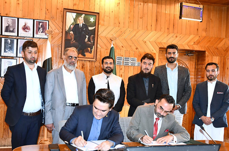 Additional Chief Secretary Gilgit-Baltistan Cap (R) Mushtaq and Director SPARKO signing MoUs for giving GIS to the effecties of Diamer Basha Dam