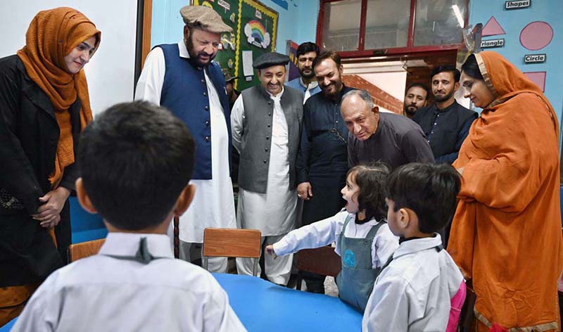 Chief Minister Gilgit-Baltistan Haji Gulbar khan interacting with students during his visit to Muslim Hands School of Excellence.