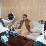 Federal Minister for Kashmir Affairs and Gilgit-Baltistan Engr. Amir Muqam receiving briefing from Federal Secretary Ministry of KA & GB Jawad Raffique and Administrator J&K Properties about J&K Properties in Punjab province