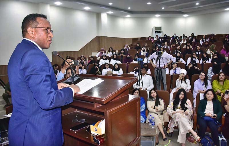 Ambassador of Ethiopia to Pakistan, Jemal Beker Abdula addressing seminar in University of Sialkot