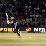 New Zealand Batter Tim Seifert Play a shot during the 3rd T20 cricket match between Pakistan vs New Zealand at Pindi Cricket Stadium