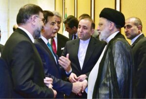 Speaker National Assembly Sardar Ayaz Sadiq in a meeting with President of Iran Dr. Seyyed Ebrahim Raisi.
