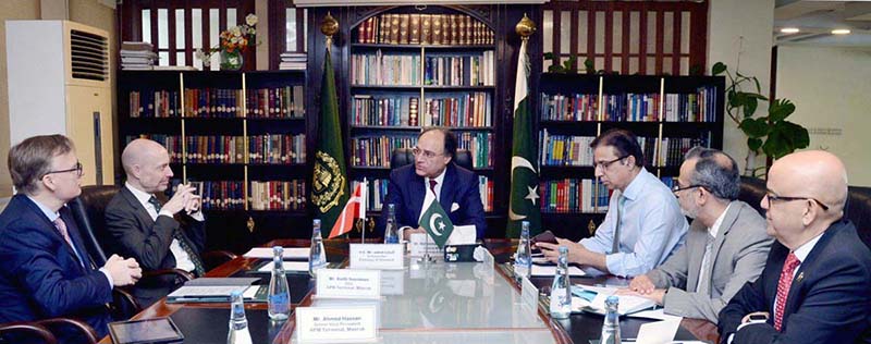 Federal Minister for Finance and Revenue Senator Muhammad Aurangzeb in a meeting with Keith Svendsen, CEO of APM Terminals, accompanied by Ambassador, Ambassador Jakob Linulf