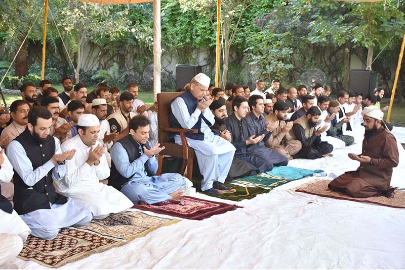 Prime Minister Muhammad Shehbaz Sharif offering dua after Eid-ul-Fitr prayer