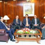 President Asif Ali Zardari meeting with Prime Minister Muhammad Shehbaz Sharif, Chairman Senate Syed Yousaf Raza Gillani, Speaker National Assembly Sardar Ayaz Sadiq, and Deputy Speaker Syed Ghulam Mustafa Shah, at Parliament House.