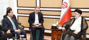 Speaker National Assembly Sardar Ayaz Sadiq in a meeting with President of Iran Dr. Seyyed Ebrahim Raisi.