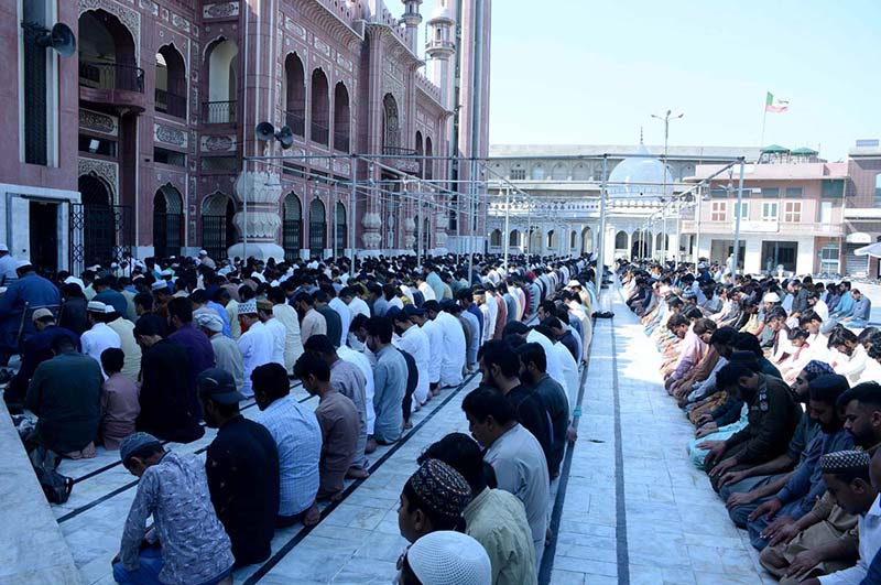 A large number of faithful offering Namaz-e-Jumma Tul Wida during Holy Fasting Month of Ramzanul Mubarak.