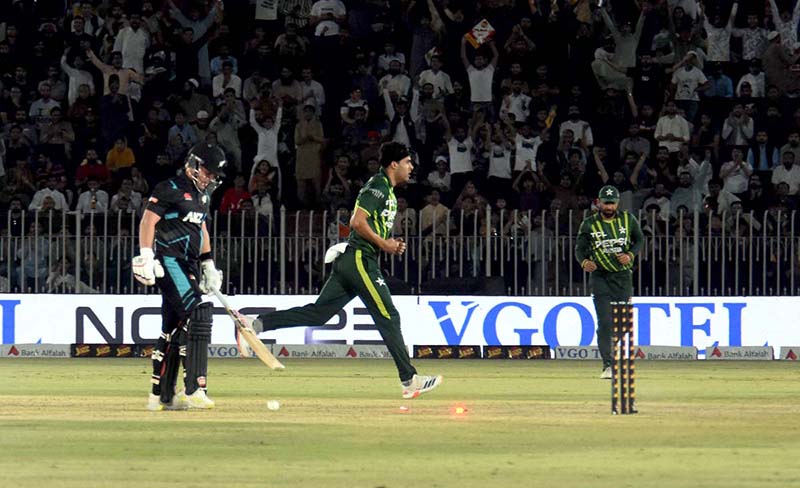 New Zealand Batter Tim Robinson bowled out during the 3rd T20 cricket match between Pakistan vs New Zealand at Pindi Cricket Stadium.