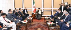 Speaker National Assembly Sardar Ayaz Sadiq in a meeting with President of Iran Dr. Seyyed Ebrahim Raisi.