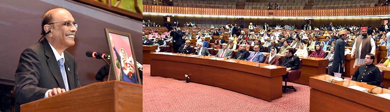 President Asif Ali Zardari addressing the Joint Session of the Parliament at the beginning of the Parliamentary Year