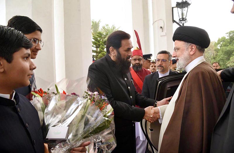 President of the Islamic Republic of Iran, Dr. Seyyed Ebrahim Raisi welcomed by Governor Punjab Muhammad Balighur Rehman on his arrival at Governor House.