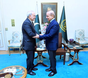 Ambassador of the Islamic Republic of Iran Reza Amiri Moghadam calls on Prime Minister Muhammad Shehbaz Sharif.