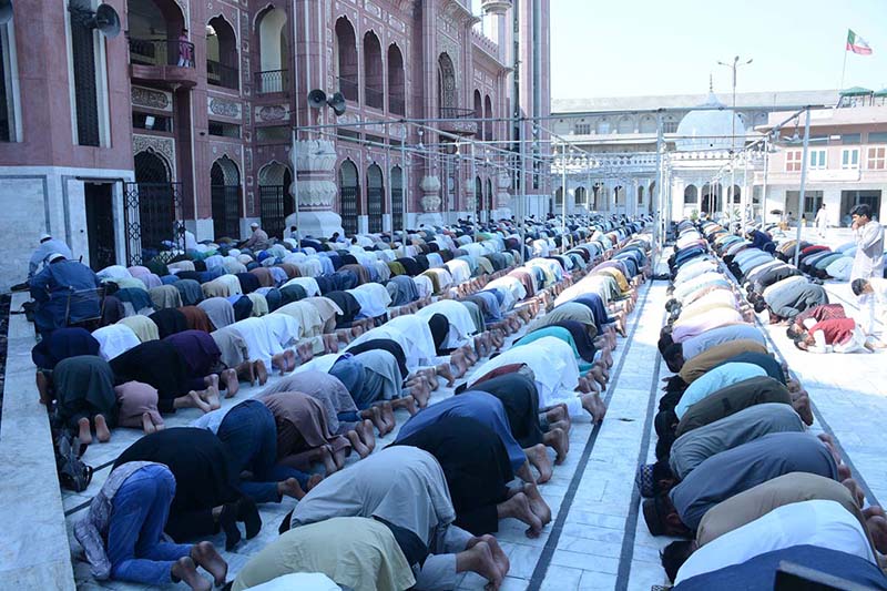 A large number of faithful offering Namaz-e-Jumma Tul Wida during Holy Fasting Month of Ramzanul Mubarak.