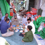 Workers breaking fast at their work place in the Islamic fasting month of Ramadan