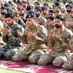 General Syed Asim Munir, NI (M), Chief of Army Staff (COAS) offering supplications for enduring stability and prosperity of Pakistan after Eidul Fitr prayer.