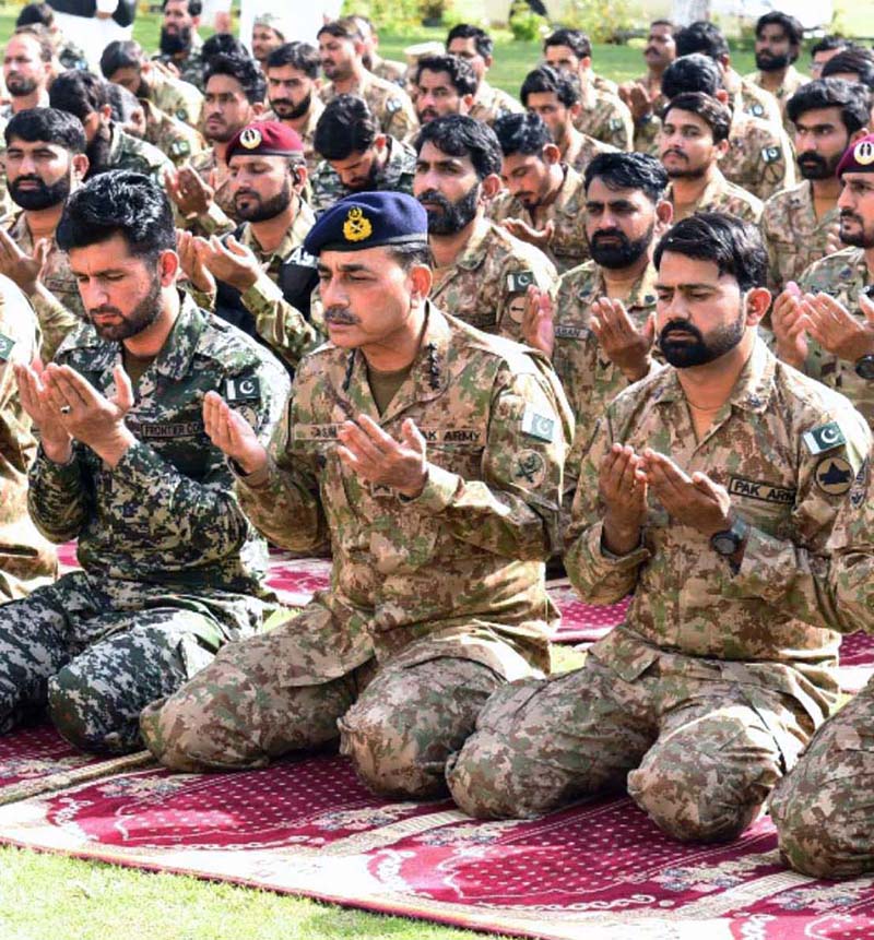 General Syed Asim Munir, NI (M), Chief of Army Staff (COAS) offering supplications for enduring stability and prosperity of Pakistan after Eidul Fitr prayer.