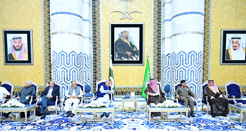 Prime Minister Muhammad Shehbaz Sharif is seen off by Governor of Jeddah, Prince Saud bin Abdullah Al Jalawi at Jeddah International Airport