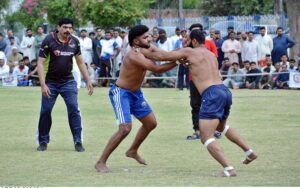 A view of the Kabaddi match played between FESCO Kabaddi team and MEPCO Kabaddi team during 49 WAPDA Inter Unit Kabaddi Circle Tournament 2024 at FESCO Sports Ground.