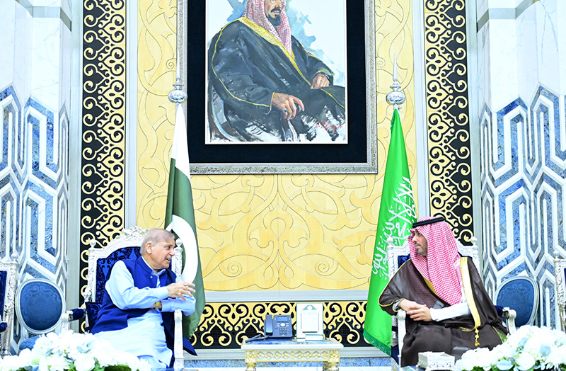 Prime Minister Muhammad Shehbaz Sharif is seen off by Governor of Jeddah, Prince Saud bin Abdullah Al Jalawi at Jeddah International Airport