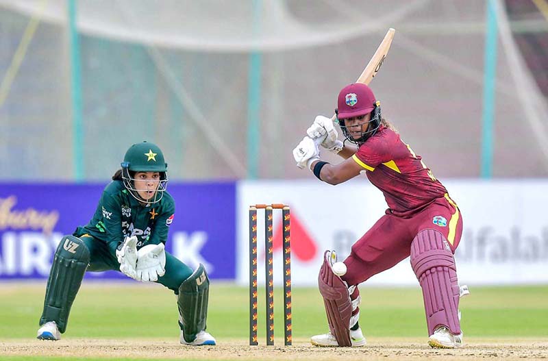 Players in action during First ODI cricket match playing between Pakistan Women’s Cricket team and West Indies Women’s cricket team at National Bank Stadium