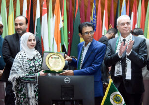 Federal Minister for Science and Technology, Dr. Khalid Maqbool Siddiqui addressing an inaugural fellowships programme for Palestinian students.