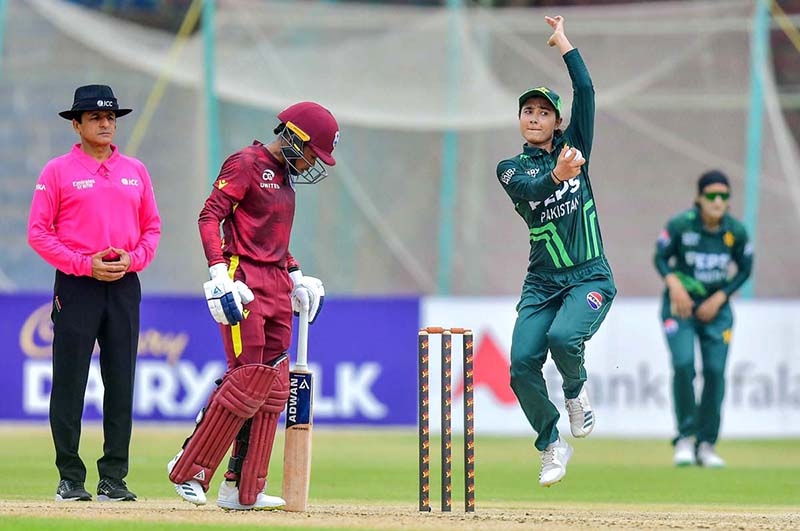 Players in action during First ODI cricket match playing between Pakistan Women’s Cricket team and West Indies Women’s cricket team at National Bank Stadium