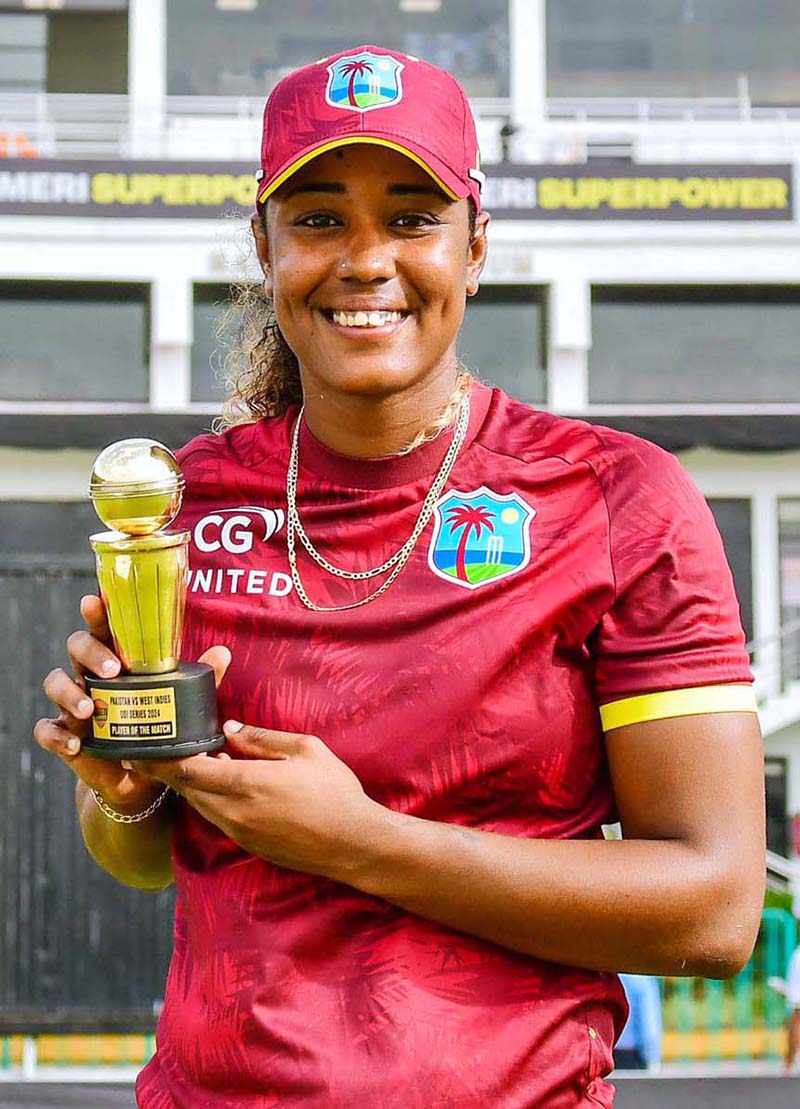 West Indies Women’s Cricket Team Captain, Hayley Matthews receives Player of the Match Award after winning the First ODI cricket match played between Pakistan Women’s team and West Indies Women’s cricket team at National Bank Stadium