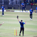 New Zealand's cricketers during a practice session at the Qaddafi Cricket Stadium ahead of the fourth Twenty20 Cricket match between Pakistan and New Zealand Cricket Teams in a five-match Twenty20 series
