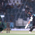 New Zealand player Tim Robinson plays a shot during the Fourth Twenty20 International Cricket Match between Pakistan and New Zealand at the Qaddafi Cricket Stadium