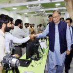 Minister Ahsan Iqbal is being briefed by officials of NADRA Centre in Zafarwal, Punjab regarding the progress of the new center. It will soon be opened for public as a one-stop solution for their identity needs